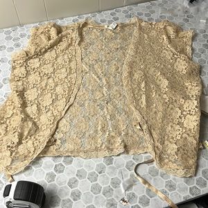 Old Navy Perfect Fit XXL Beige Sheer Floral Print Lace Cardigan